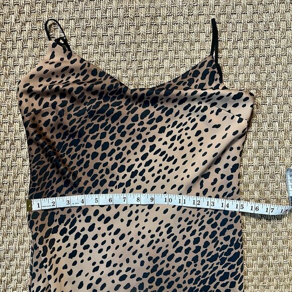 Good American Satin Leopard Print Slip Dress Midi Length Side Slit Sz 2 90s Y2K - Picture 9 of 10
